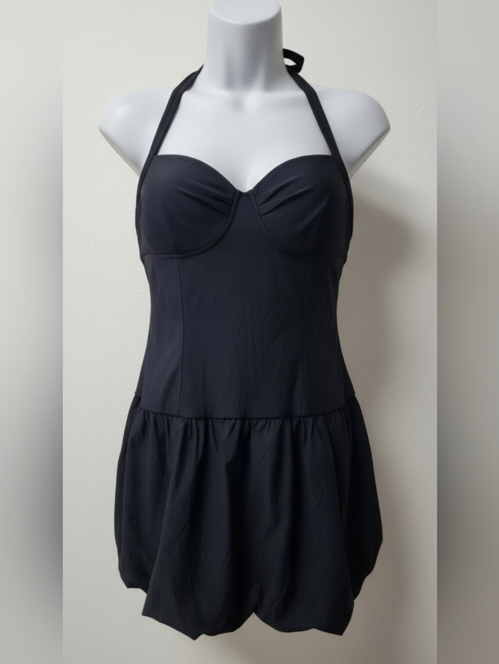 wild fable Black Halter Bubble-Hem Mini Dress Medium